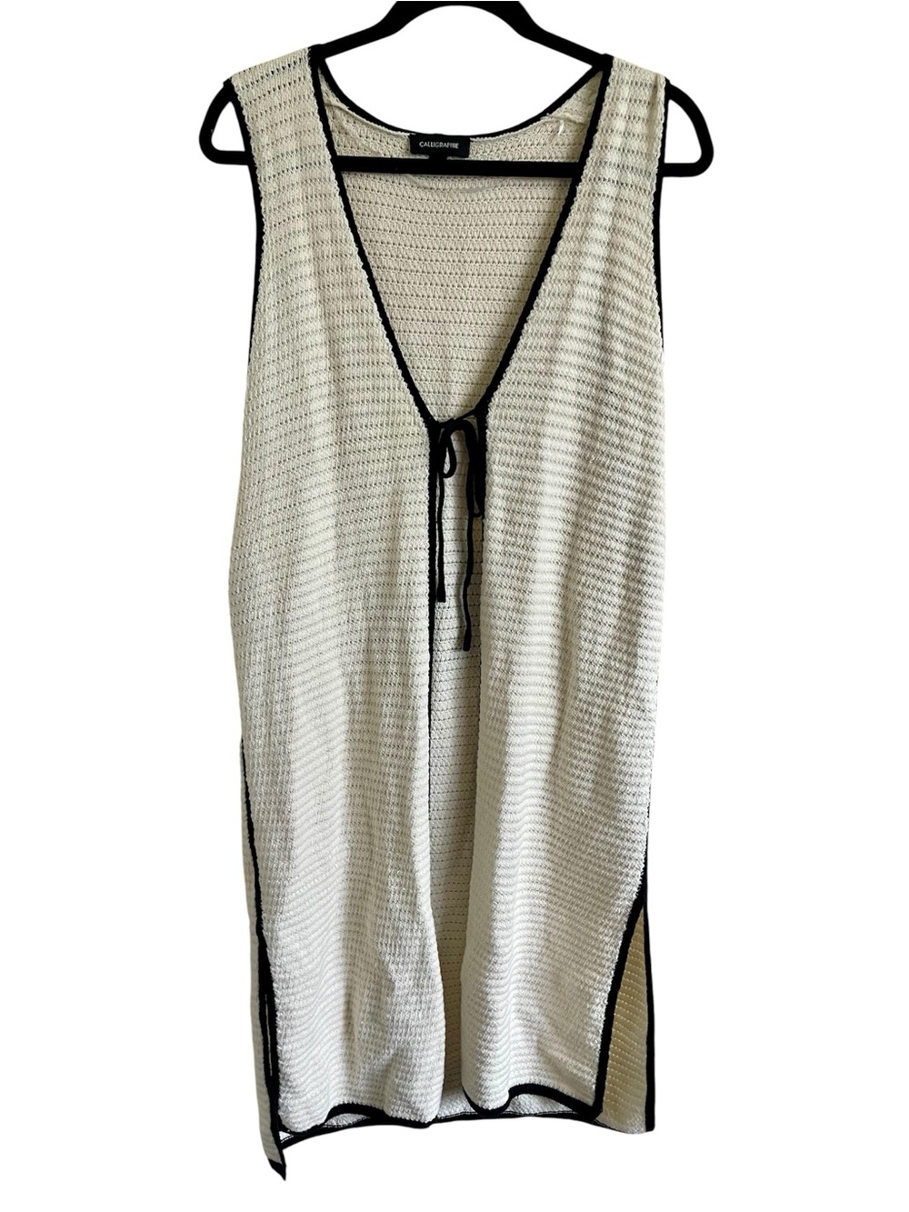 Calligraphie Black and Cream Knit String Up Duster